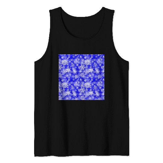 Navy Blue White Snowflakes Pattern Tank Tops