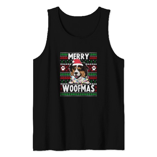 Border Miniature Shepherd Christmas Pajama Tank Tops