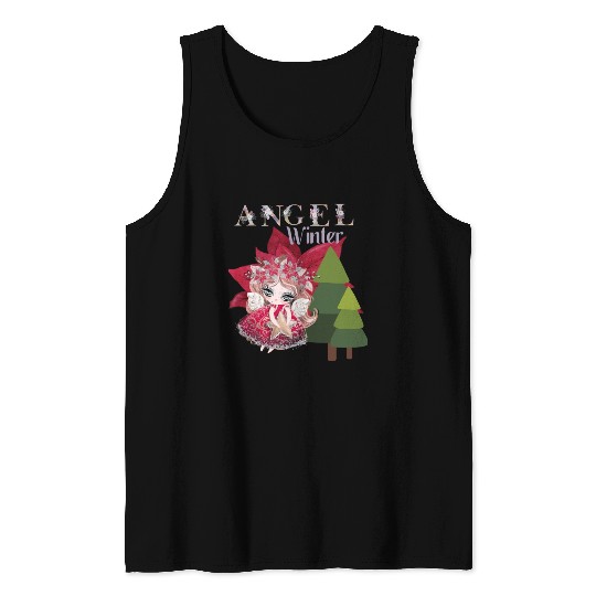 Winter Angel Christmas Tree Poinsettia Tank Tops