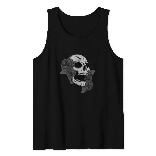 Black Skull Roses Aesthetic Goth Gothic Tank Tops