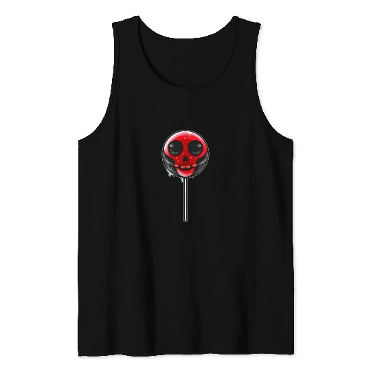 Red Skull Lollipop Trick Or Treat Halloween Tank Tops