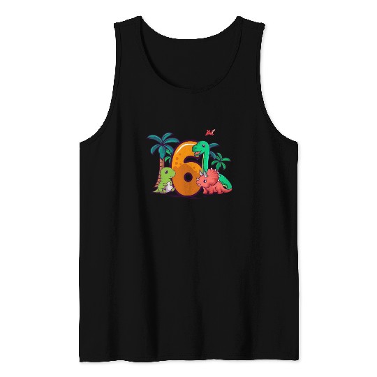 6th Birthday Trex Triceratops Dinosaur 6 Year Tank Tops