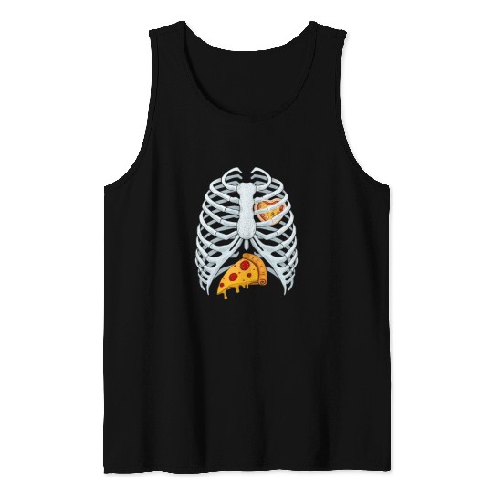 Funny PIzza Skeleton Rib Cage Halloween Costume Tank Tops