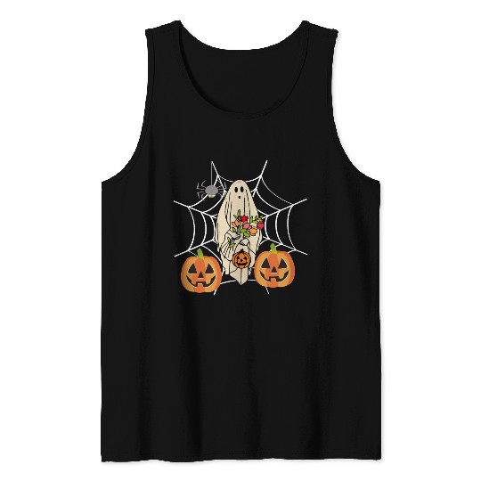 Halloween Costume Floral Ghost Pumpkin SpiderWeb Tank Tops