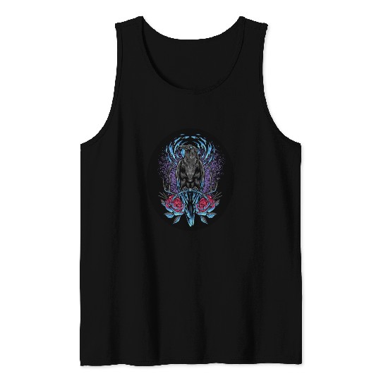 Crow Flowers in the Moonlight Black circle decal Tank Tops