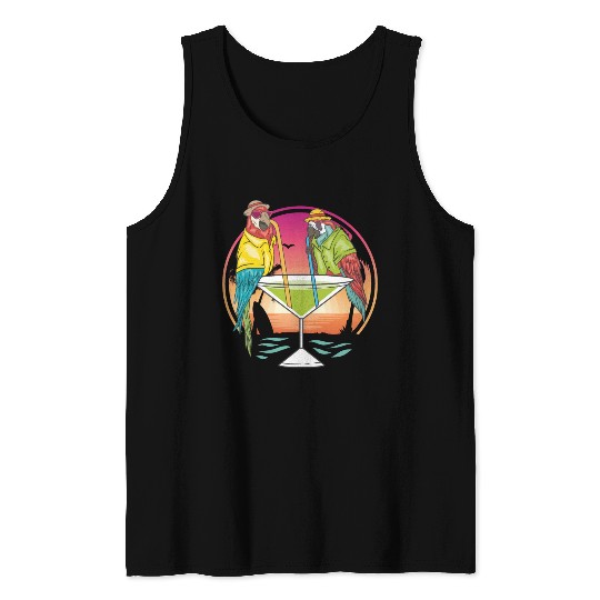 Parrots Drinking Margarita Hawaiian Birds Gift Tank Tops
