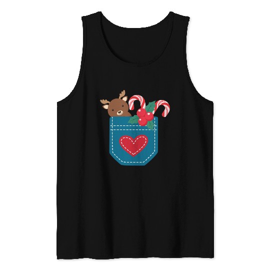 Christmas moose peppermint pocket Tank Tops