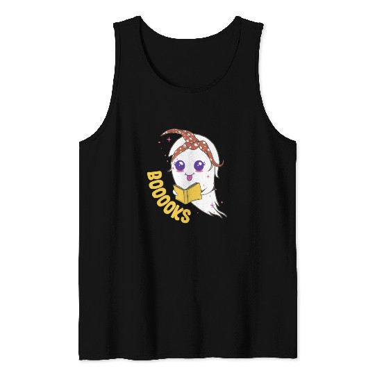 Cute Ghost Book Reading for teacher booooks Tank Tops