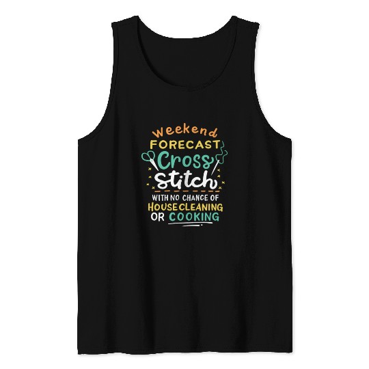 Weekend Forecast Cross Stitch Tank Tops