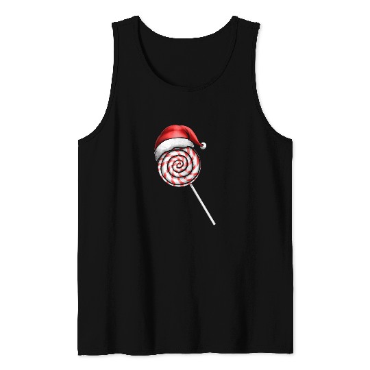 Candy Cane Lollipop Santas Hat Merry Christmas Tank Tops