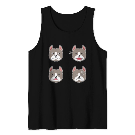 Funny Pitbull Terrier Dog Cartoon Faces Tank Tops