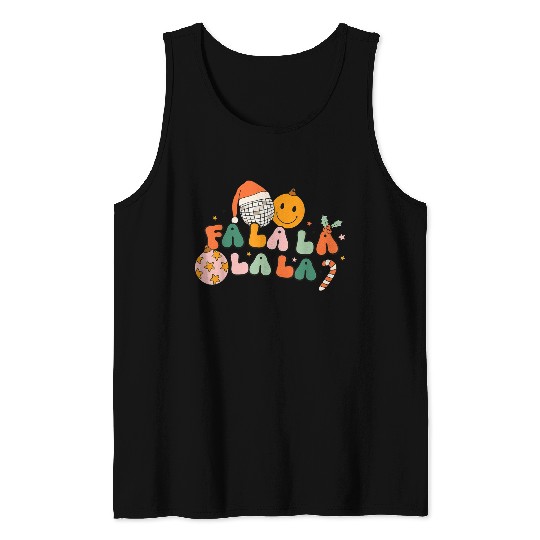 Retro Groovy Fa La La Christmas Cute Santa Hat Tank Tops