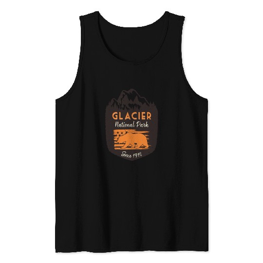 Glacier National Park US Flag Grizzly Bear Tank Tops