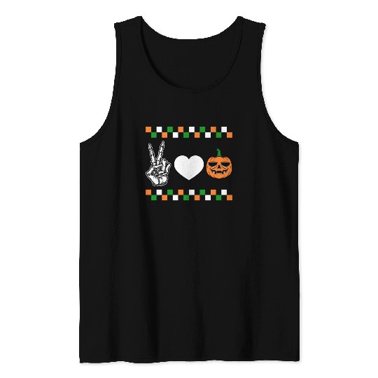 Halloween Tank Tops, Peace Love Pumpkin Skeleton Hand