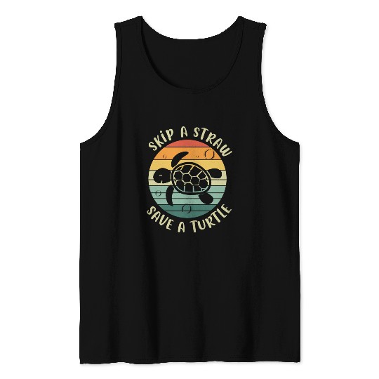 Skip A Straw Save A Turtle Retro Sunset Sea Turtle Tank Tops
