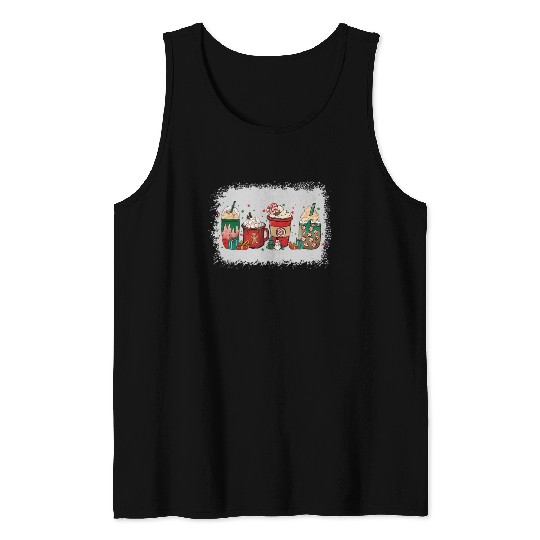 Christmas Coffee Cup Bleached Tank Tops
