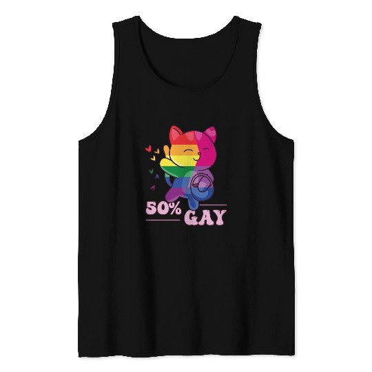 50% Gay Bi Bisexual Pride Kawaii Cat Kawaii Tank Tops