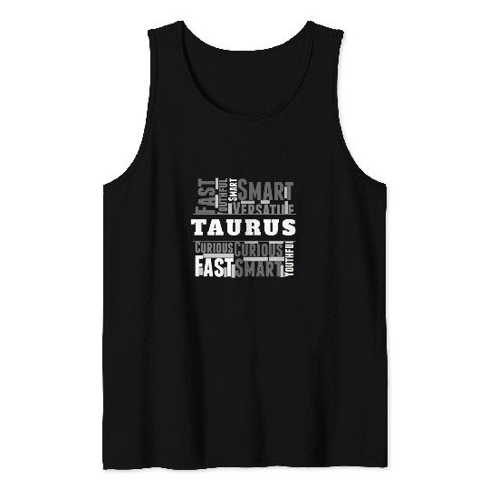 Taurus Zodiac Star Sign Word Cloud Square Monochro Tank Tops