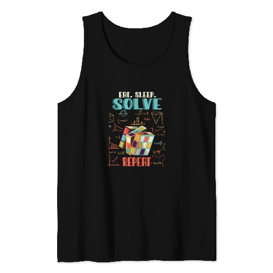 Eat Sleep Solve Repeat Math Speed Cubing Genie Tank Tops
