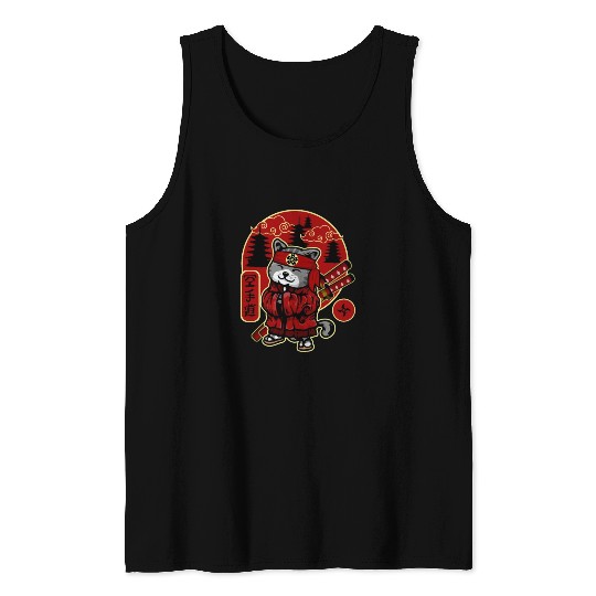 Samurai Cat Tank Tops