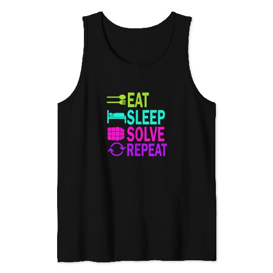 Eat Sleep Solve Repeat Math Speed Cubing Genie Tank Tops