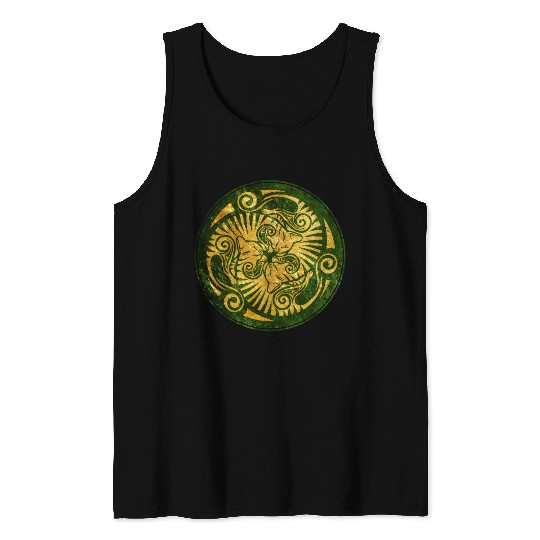 Sleeping kittens, gold on green Tank Tops