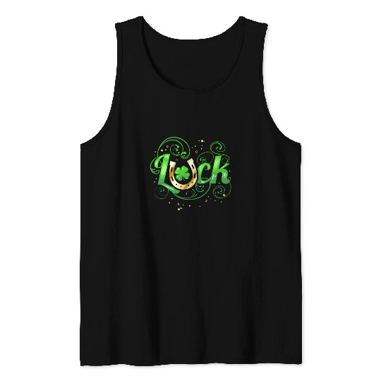 Green Golden Luck Logo With Horseshoe For St Tank Tops