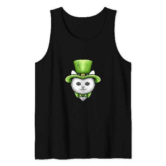 Cute Kawaii Cat With Leprechauns Hat On St Tank Tops