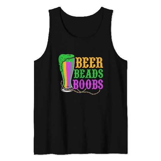 Beer Beads Boobs Mardi Gras Party Tank Tops