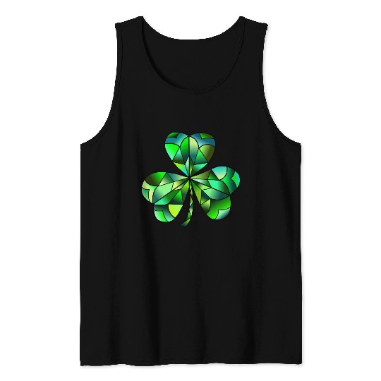 Green Gradation Stained Glass Irish Clover Tank Tops