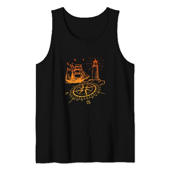 Maritim lighthouse compass sailing ship north Tank Tops