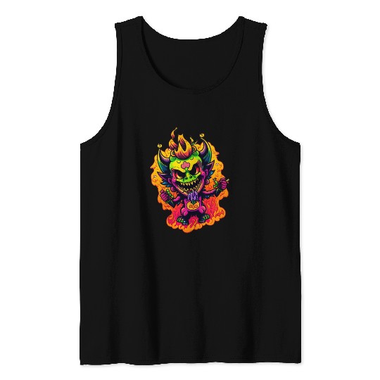 90's Style Neon Cartoon Crazy Devil 2 Tank Tops