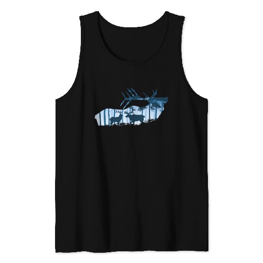 Elk Deer Silhouette Forest Animals Tank Tops