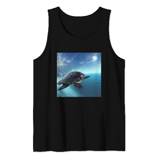 Turtle swimming in the blue ocean print Tank Tops