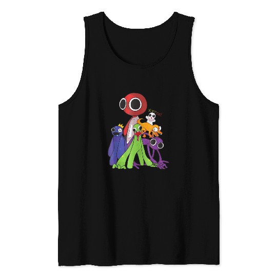 Rainbow Friends blue red orange green Tank Tops