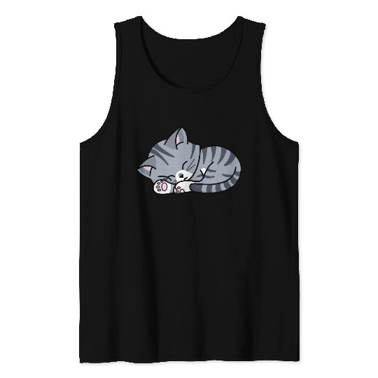 Grey Tabby Sleeping Tank Tops