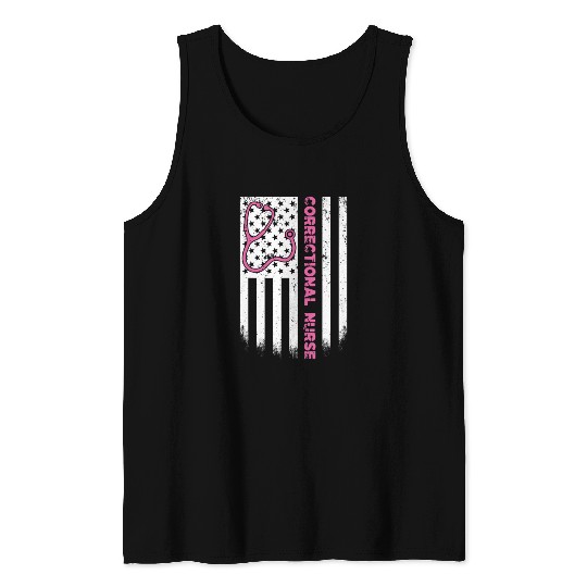 Correctional Nurse American flag US Stethoscope RN Tank Tops