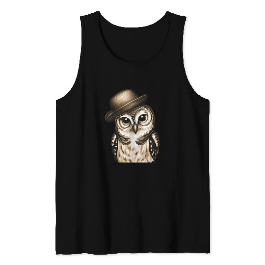 owl wearing derby hat - brown color Tank Tops