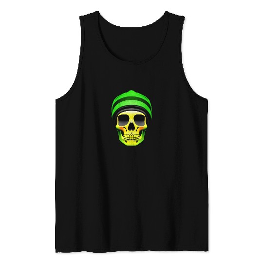 "Green Beanie Skull" Tank Tops