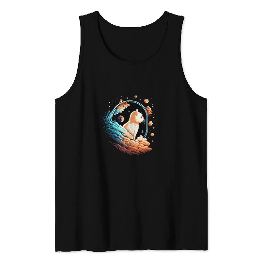 Astronaut Cat Space Cat on Galaxy Cat Lover Tank Tops