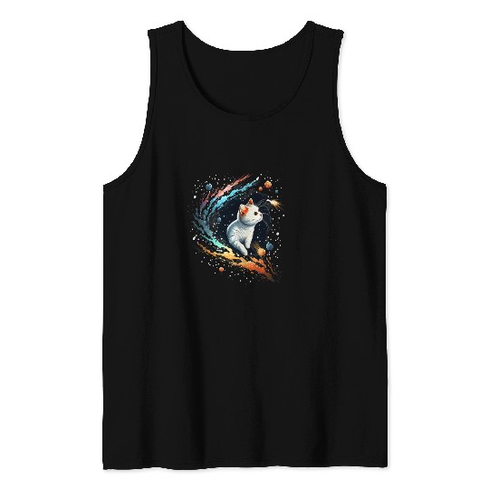 Astronaut Cat or Space Cat on Galaxy Cat Lover Tank Tops