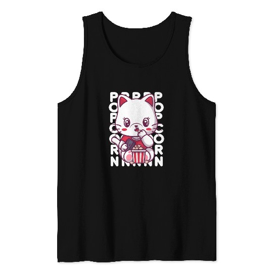 Cat Eating Popcorn Tank Tops