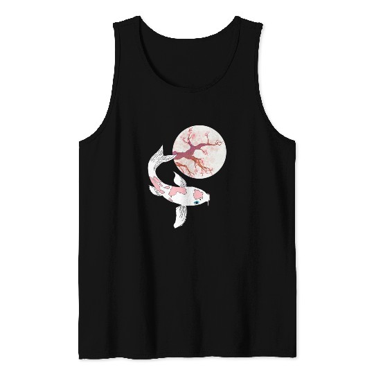 Koi Sakura Tree Moon Cherry Blossom Nishikigoi Jap Tank Tops
