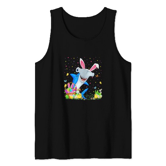 Shark Fish Easter Egg Hunting Hammerhead Shark Eas Tank Tops
