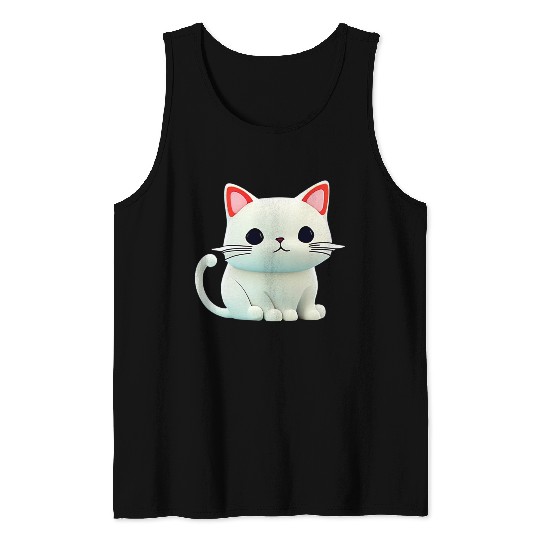 The Feline Fantasy A White Cat Chibi Design Tank Tops