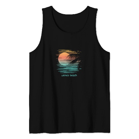 Artistic Venice Beach California Palm Tree Tank Tops