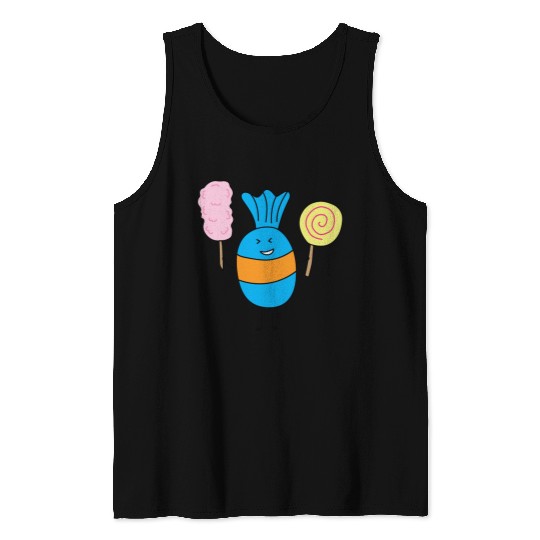 Cute Candy Holding Lollipop And Cutton Candy Tank Tops