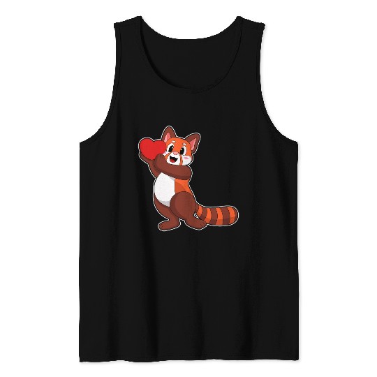 Red Panda At Love With Heart Tank Tops