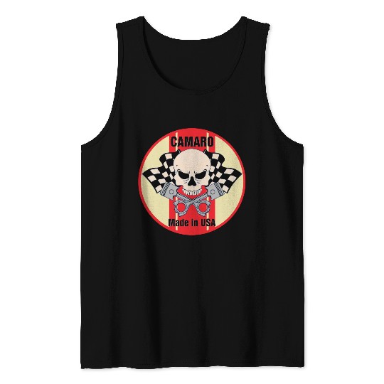Camaro Made in USA skull & pistons Tank Tops