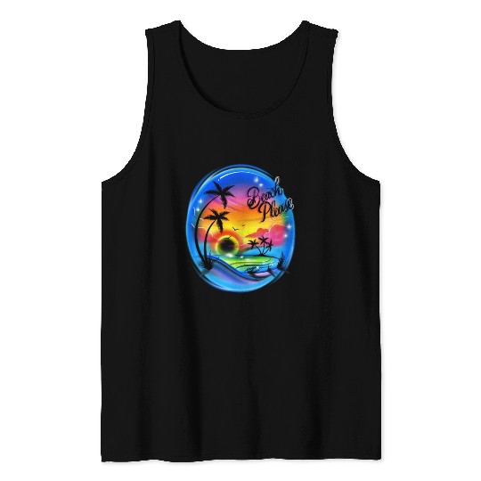 Beach Please Airbrush Colorful Tank Tops